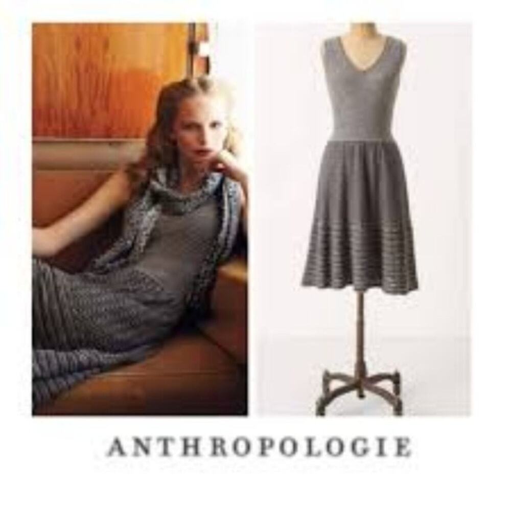 Anthropologie Knitted Knotted Test Pattern Black Silver Dress Size XS